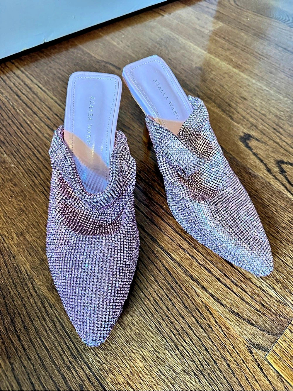 Azalea Wang Rain Rhinestone Embellished Mule in Pink